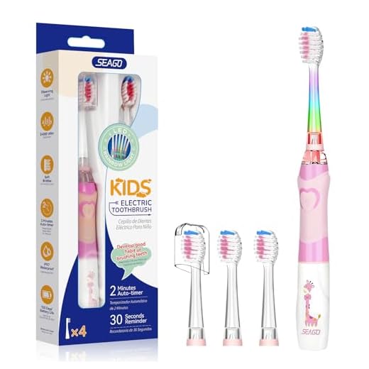 Seago Cepillo de Dientes Infantil Eléctrico Para Niños 3–12 Años Kids Con Luz de Colores,Temporizador Inteligente de 2 minutos,4 Cabezales Suaves SG-EK6/SG-977 (Rosa)