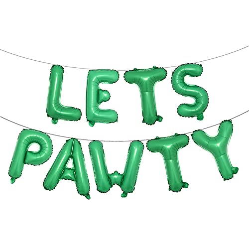 9PCS 16'' Foil Balloon Dog Pet Birthday Lets Pawty Balloons,Happy Birthday Banner for Pet Dog Party Supplies Decoration Set (PAWTY Green)