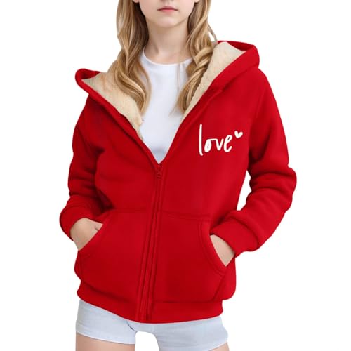 SoLu DAY8 Kids Fleece Jacket Full Zip with hood Girls Long Sleeve Winter Warm Hoodie Coat for Teenage Girls Thermal Thick Cute Trendy Comfy School Cas