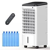 Windowless Portable Air Conditioner with Remote, Ventless Ac Unit Ductless Air Cooler, Hoseless Quiet Evaporative Oscillating Swamp Cooler, 6 Ice Box for Bedroom Indoor Outdoor Office Room