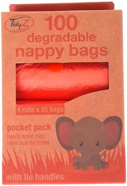 100 Nappy Disposal Bags Easy-Tie for Travel-Baby Disposable Diaper Sacks Bags- Degradable Poo Bags, Dog Poo Bags With Handles(Pack of 1)