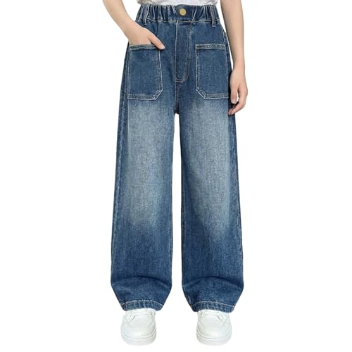 Vaqueros baggy para niñas de 7 a 15 años en denim azul con cintura elástica