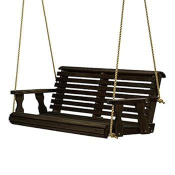 Alternative view of Amish Casual Heavy Duty 800 Lb Roll Back Treated Porch Swing with Hanging Ropes (5 Foot, Dark Walnut Stain)