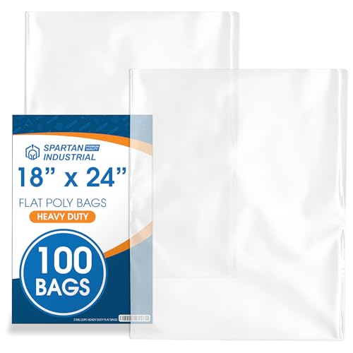 18" X 24" Open-End Flat Poly Bags (100 Count) - 2 Mil Plastic Clear Bags for Packaging, Shipping, Storage - No Adhesive Strip - Spartan Industrial by Spartan Industrial - Used condition - US$27.80