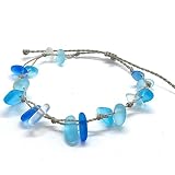 Blue Sea Glass Anklet on Hand Spun Rope Cord, 8.5' - 11'