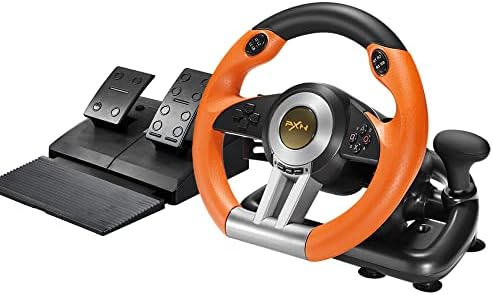 PXN PC Racing Wheel, V3II 180 Degree Universal USB Car Sim Game Steering Wheel with Pedals for PS3, PS4, Xbox One, Xbox Series X/S, Switch (Orange)