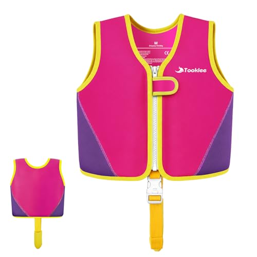 Schwimmweste Kinder 3-6 Jahre TÜV-geprüft Neopren Schwimmhilfe Kinder Verstellbar Leicht und Komfortabel Unterstützt Schwimmtraining Schwimmweste Baby ab 1 Jahr für Jungen und Mädchen-M/Pink