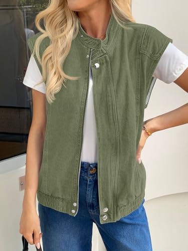 Tankaneo Womens Denim Vest Casual Zip Up Jean Vest Tops Utility Cargo Oversized Sleeveless Jacket2