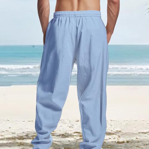 Mens Linen Pants Wide Leg Elastic Waist Casual Hippie Vintage Loose Fit Trousers Yoga Outdoor Sweatpants with Pockets2