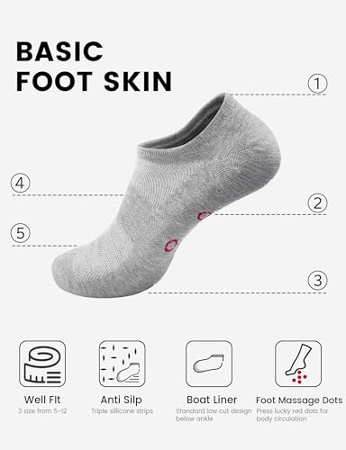 No Show Socks Non Slip 9 Pack Foot Massage Acupressure Pointer Low Cut Fashion Liner US 6-12 Wide4