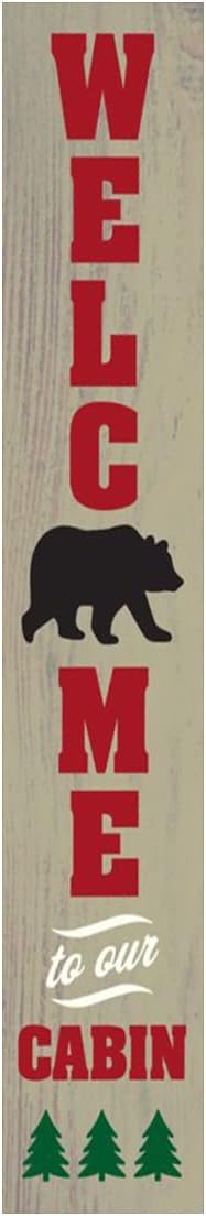48" H Wooden Welcome To Our Cabin Porch Sign Vertical Porch Décor Hanging Signs Holiday Decorations for Front Door Wall Display