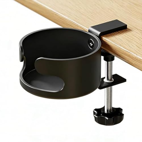 Image of HASTHIP Desk Cup Holder, Swivel Drink Cup Holder, Adjustable Screw-fix Installation, Capacity 5kg /11lb Compatible with Universal Cup, Bottles(Black)