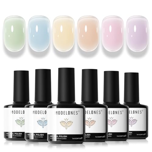 Image of modelones Gel Nail Polish Set Jelly Nude 6Colors Pink Blue Green