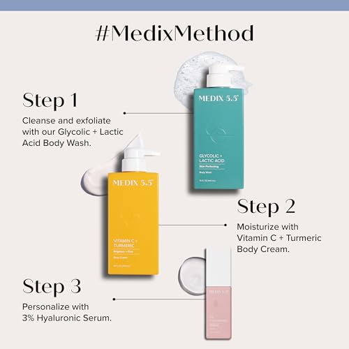 Image of MEDIX 5.5 Exfoliating AHA Glycolic Acid Face & Body Wash Cleanser + Vitamin C Moisturizing Body Cream Lotion Skin Care 2PC Set | Alpha Hydroxy Acid & Lactic Acid Foaming Face Wash, 2-PC