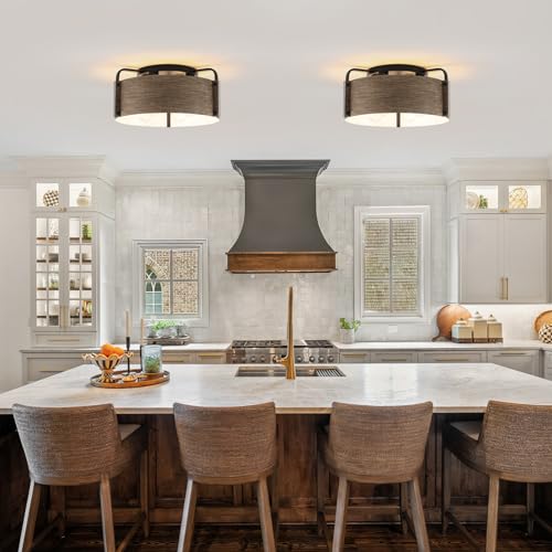 AFLCBYH Flush Mount Ceiling Light, 4-Light Farmhouse Ceiling Light Fixture Metal Wood Grain Finish Close to Ceiling Lights for Living Room Kitchen Island Dining Room, E26 Base(Not Included Blub) by AFLCBYH - Used condition - Image 5