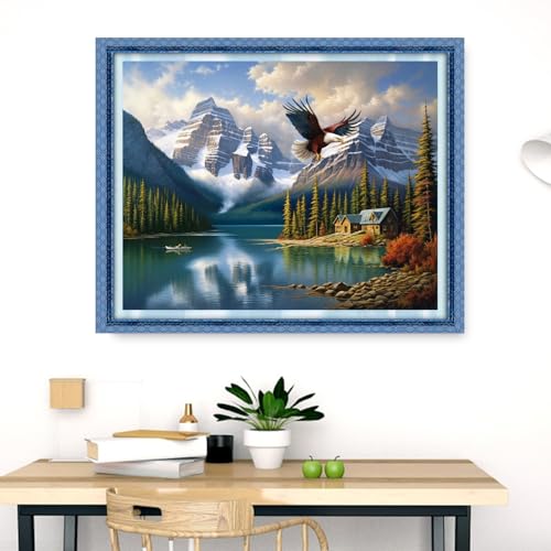 Image of Dooxvey Cross Stitch Kits for Adults Stamped Full Range of Embroidery Starter Kits for Beginners 11CT Printed Cross Stitch Patterns Needlepoint Kits Stamped Crossstitch-Eagle Hunting 16x20 inch