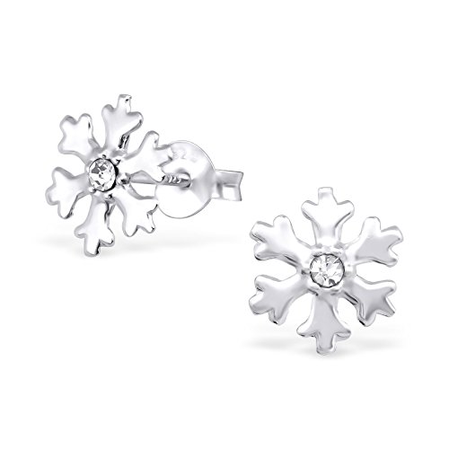 Monkimau Mädchen Ohrringe Schneeflocke Ohrstecker aus 925 echt Silber mit 2 Kristallen