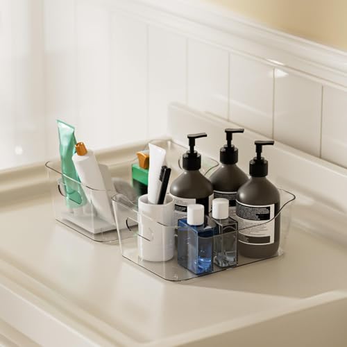 Grace Store 4PCS Storage Organisers Clear Plastic Bathroom Organiser Versatile Kitchen Organiser Tray for Desk, Makeup , Kitchen Pantry Cabinet - Image 3