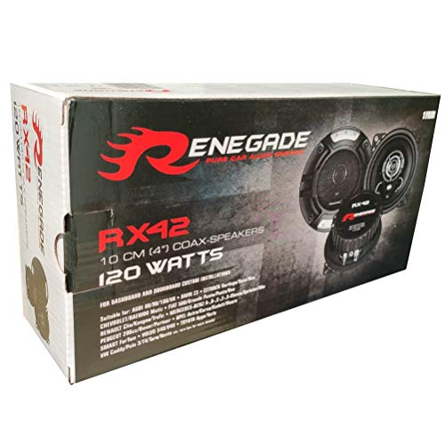 2 RENEGADE RX42 2-drożne głośniki współosiowe 4" 10,00 cm 100 mm 60 watt rms 120 watt max impedancja 4 ohm 92 db spl dla samochodów czarny, para