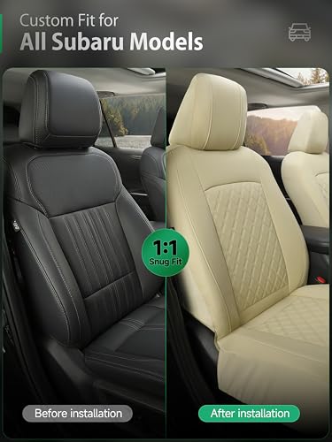 Image of GIANT PANDA 2PCS Front Seat Covers for Subaru Outback Forester Crosstrek Legacy Impreza, Faux Leather Bucket Seat Cover Fit Subaru Seat Protectors-Solid Beige