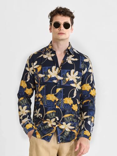 Image of Pinkmint Men Printed Cambric Cotton Shirt |Stylish Designer| Lightweight Summer Wear| Regular Fit Shirt for Men (Available in Plus Size)
