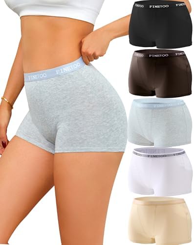 FINETOO Boxershorts Damen Baumwolle Unterwäsche 5er Pack Pantys Hotpants | Baumwoll Unterhosen,Slip Mehrpack,Baumwoll Schritt Shorts,Anti Reibung Hose unter Kleid und Rock,klassisc