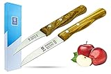 SMI - 2 Pcs Paring Knife Set Peeling Knife Straight & Curved Vegetable Knife Fruit Knife Olive Wood