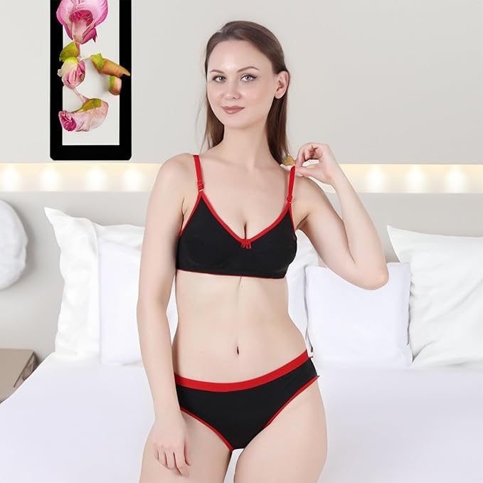 Image of Soft Lace Non Padded Bra Panty Set for Women || Non Padded Lingerie Set for Female,Ladies