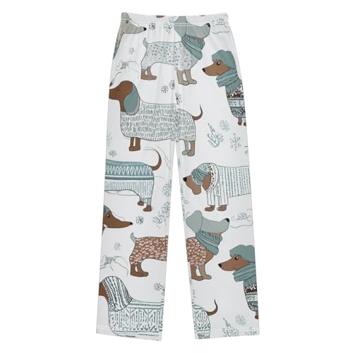 ZZXXB Winter Dachshund Tree Boys Long Pants Soft Trousers Elastic Waist Kids Lounge Bottoms with Pockets S-XL