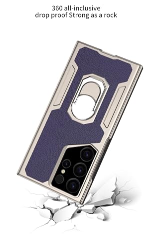 Image of Midkart Leather Flip Case Compatible with Samsung Galaxy S23 Ultra with Ring Holder Kickstand Card Holder Inner Hard PC Full Body and Camera Protection Case, Violet