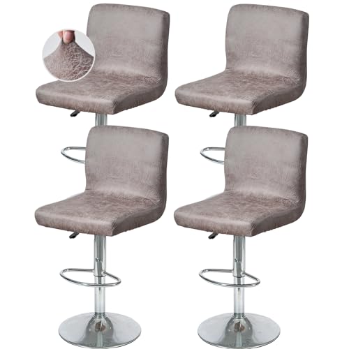 Image of FUANGUI Bar Stool Covers Set of 4, Faux Leather Looking Stretch Bar Stool Chair Cover Slipcovers, Counter Stool Bar Chair Covers for Kitchen Pub Dining Room Retro Style Home Deco- Light Grey