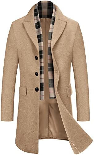 COOFANDY Mens Slim Fit Long Overcoats Classic Notched Collar Winter Single Breasted Warm Pea Coat Trench Coat (Khaki XXL)