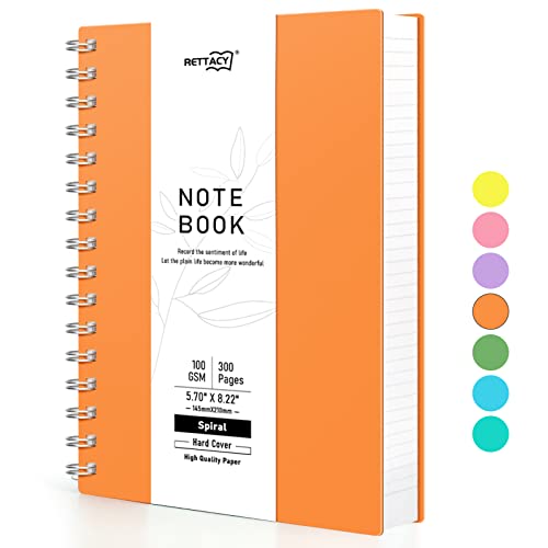 RETTACY A5 Notebook,Wirebound Colorful Spiral Notebooks 150 sheets/300 pages for Writing,100gsm College-Ruled Paper, PVC Hardcover, for Women Men Work Office School,14.5 x 21cm - Orange