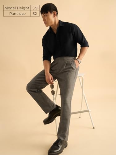 Image of The Souled Store: Gurkha Pants Men and Boys Solid Polyester Blend Straight Fit Adjustable Waistband 4-Way Stretch Wrinkle Resistant Pleated Front Trousers