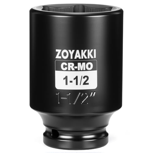 ZOYAKKI 6-Point 1/2-Inch Drive Deep Impact Socket- 1-1/2 (SAE) CR-MO 1/2-inch Drive 6 Point Axle Nut Socket for Easy Removal of Axle Shaft Nuts (1-1/2)