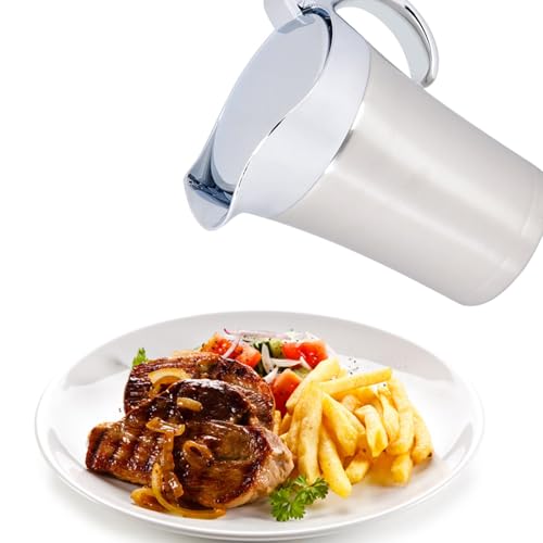Saucière Double Paroi, Saucière Thermique en Acier Inoxydable, Avec Couvercle à Charnière et Anse pour Sauce Crème Lait Vanille Dîners Restaurants Fêtes (L 750ML)