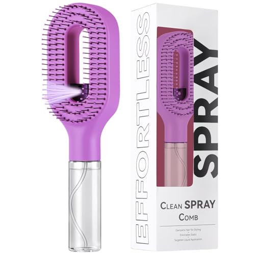 Image of 2-in-1 Spray Comb Hair Brush with Built-In Mist Bottle - Anti-Frizz Detangling Brush for Men, Women & Kids | Long, Thick & Curly Hair | 55ml Refillable Water Reservoir (Purple)