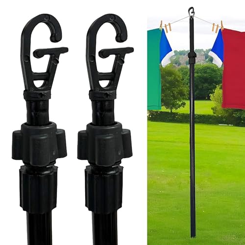 ADEPTNA 2.4M Adjustable Washing Line Pole (Set of 2) – Heavy Duty Extendable Clothes Line Prop – Garden Washing Line Support – Strong Telescopic Laundry Pole for Outdoor Drying