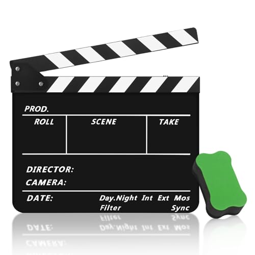 Flexzion Directors Clapboard 10x12 - Acrylic Film Slate & Movie Clapper Board, Dry Erase Camera Slate/Clapperboard with Magnetic Black/White Sticks for Filming