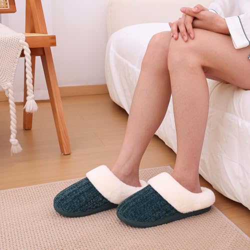 Image of Evshine Warm Knit House Slippers for Women Comfy Wool-Like Lined Chenille Slippers with Memory Foam and Indoor Outdoor Soles