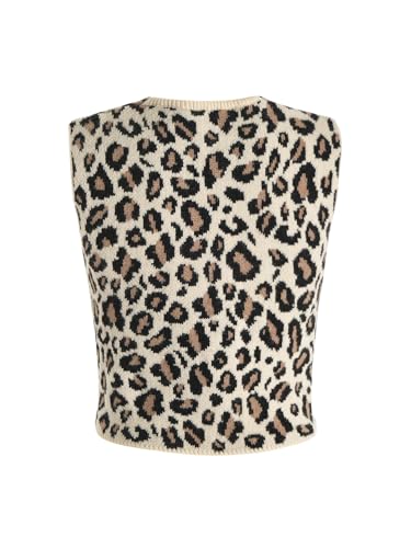 Verdusa Women's Sweater Vest Cropped Top Bow Tie Knot Sleeveless Leopard Print V Neck Fall Outfits2