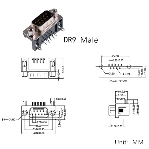 Oiyagai 10 szt. DB9 9-pinowe złącze męskie, D-Sub kątowy adapter do montażu na płytce drukowanej do sterowania przemysłowego i urządzeń CNC, czarny