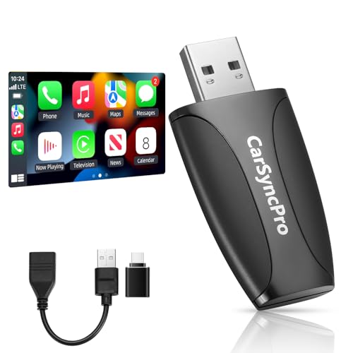 CarSyncPro Wireless Carplay Adapter Auto Wireless Adapter, Fast & Stable Auto Connect Bluetooth CarPlay, Stable Control & No Delay, Supports Car Original Control with Type-C/USB-A for 800+ Cars