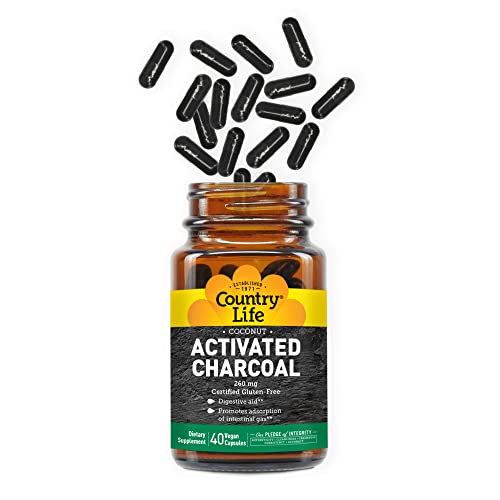 Country Life Activated Charcoal, Digestive Aid, 260Mg, 40 Vegan Capsules, Certified Gluten Free, Certified Vegan, Non-Gmo Verified #TOP2
