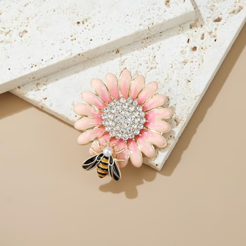Image of YOQUCOL Sunflower Honeybee Bee Brooch Pin with Bright Austrian Cubic Zirconia Crystal For Women