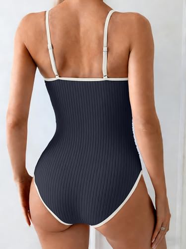 Image of Eomenie Women's One Piece Swimsuit Tummy Control Slimming Bathing Suit Color Block Spaghetti Strap 1 Piece Swim Suit Swimwear