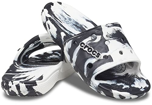 CROCS Classic Crocs Marbled Slide - White/Black - M9W11 , 206879-103-M9W11, Unisex Adult , White/Bla