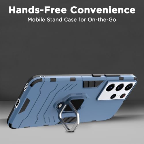 Image of Pikkme D5 Tough Armor Bumper Back Cover Case for Samsung Galaxy S21 Ultra |Ring Holder & Kickstand in-Built (Blue)