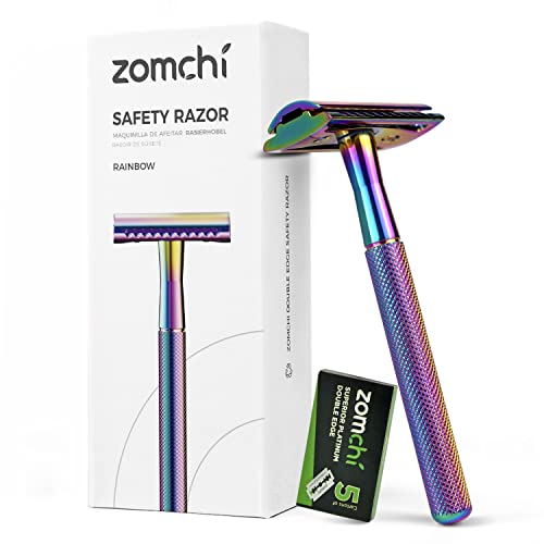 Price comparison product image ZOMCHI Double Edge Safety Razor - Safety Razor with 5 Blades - Eco Razor for Women and Men - Fits All Double Edge Razor Blades - Gradient Neon