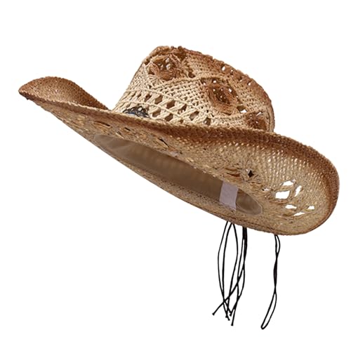 Chapeau de cowboy en paille beige unisexe pour l'été en taille unique